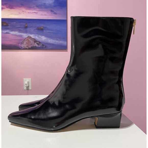Ann Taylor Boots 9.5 Black Leather Tapered Heel Capsule Preppy Old Money Grunge - Picture 1 of 13